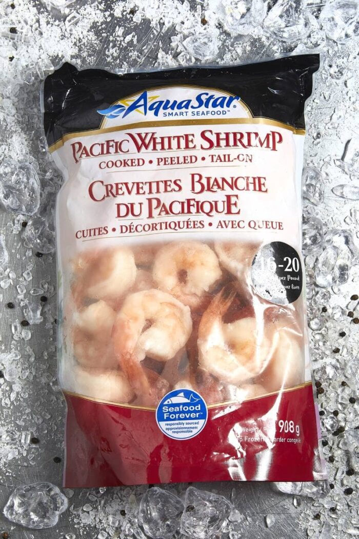 Cooked and frozen Pacific white shrimp