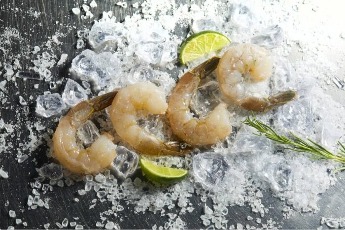 Frozen cooked shrimp of various sizes