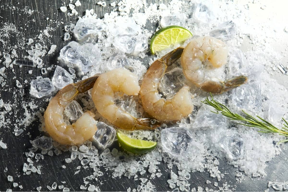 Frozen cooked shrimp of various sizes
